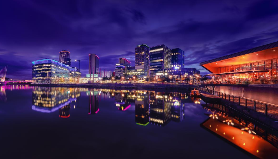 Picture of manchester media city at night