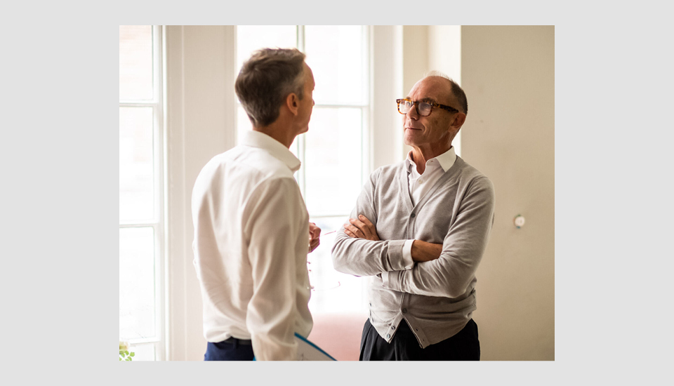 Image of outgoing RSA Chair Tim Eyles (right) talking to RSA CEO Andy Haldane.