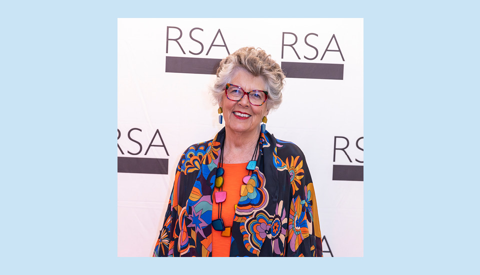 A portrait of Prue Leith at the 250th anniversary gala for RSA House.