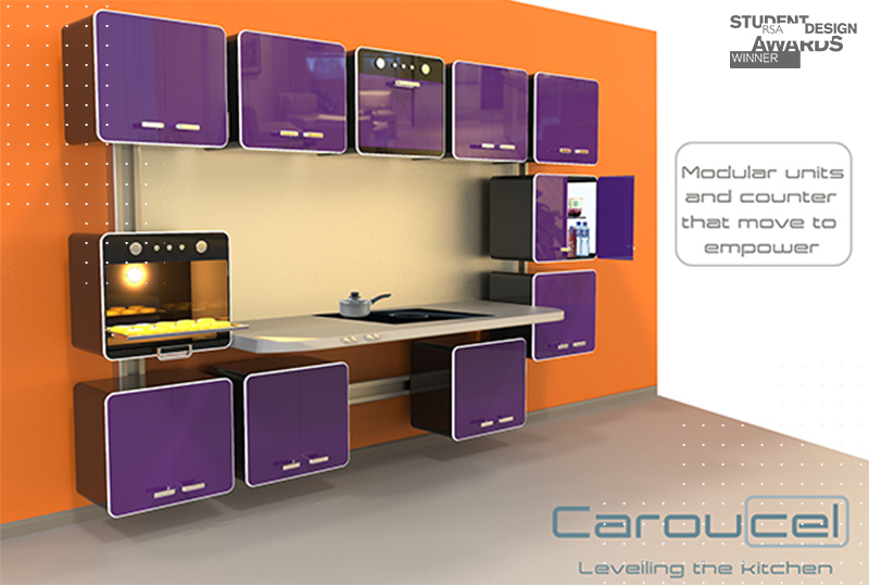A rendering of Caroucel: kitchen units that revolve to save space